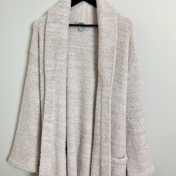 BAREFOOT DREAMS CozyChic Adult Robe in Heathered Stone / White Size 2 - Picture 3 of 8